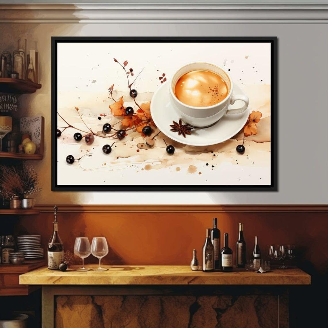 Milk Coffee Cozy Home Decor Coffee Art Rustic Kitchen Wall Art Warm Modern Style Beige Brown Coffee Cup By Nichecanvas - Image 4