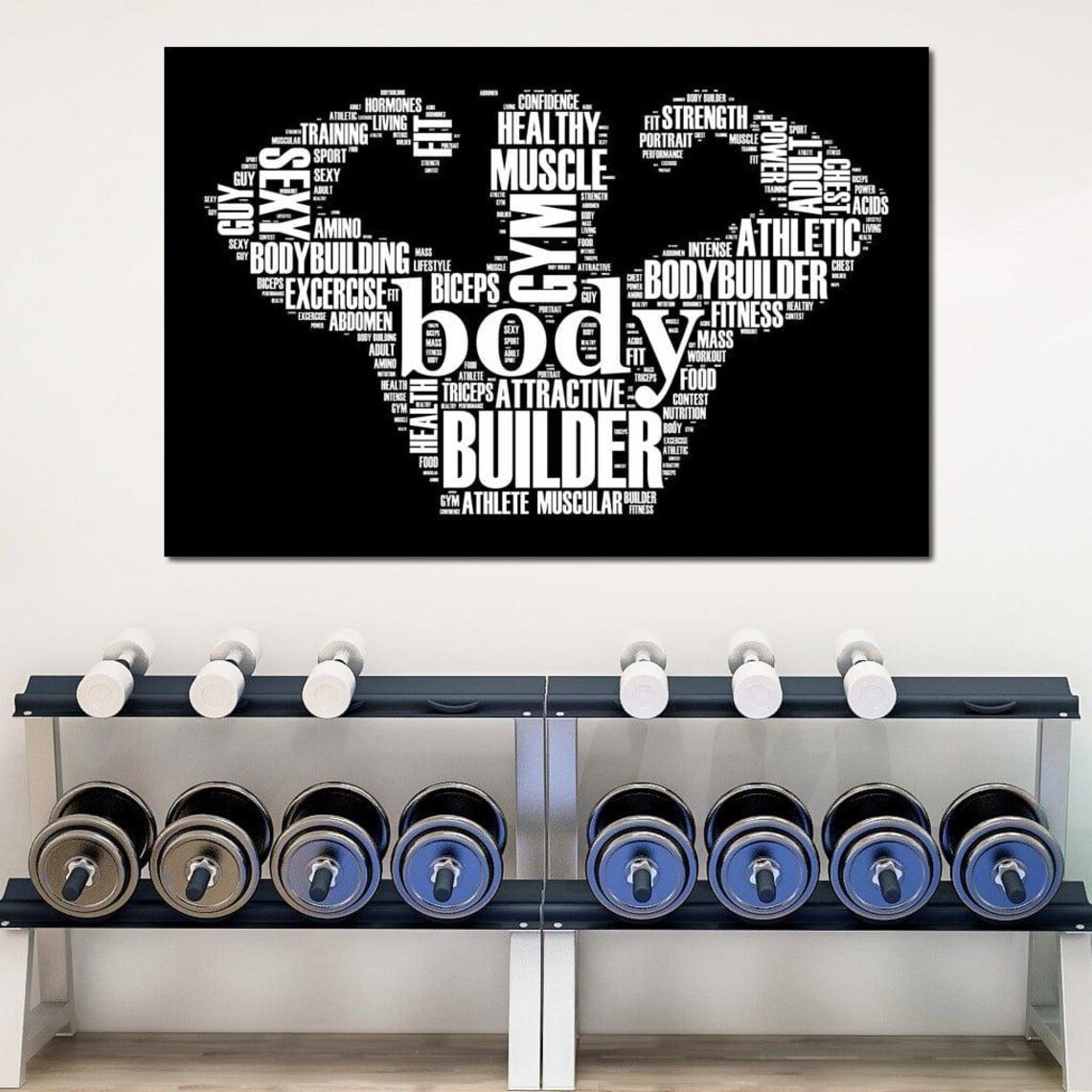 Bodybuilder Muscle Arm Word Cloud Gym Motivation Black White Fitness Wall Poster - Image 4