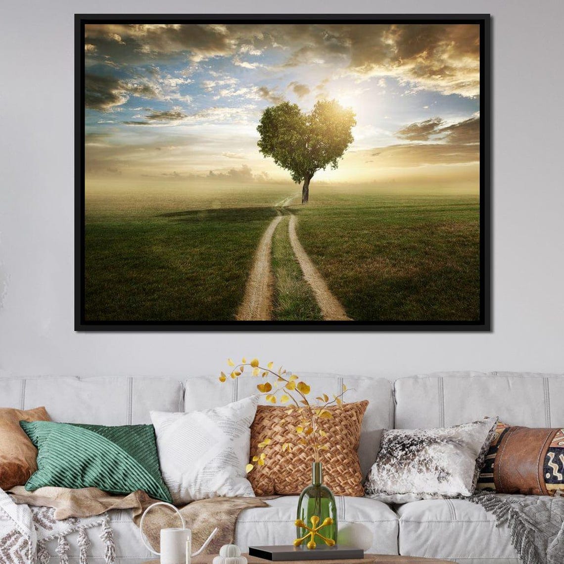 Heart Shaped Tree Alone in a Misty Meadow at Sunrise Nature Poster