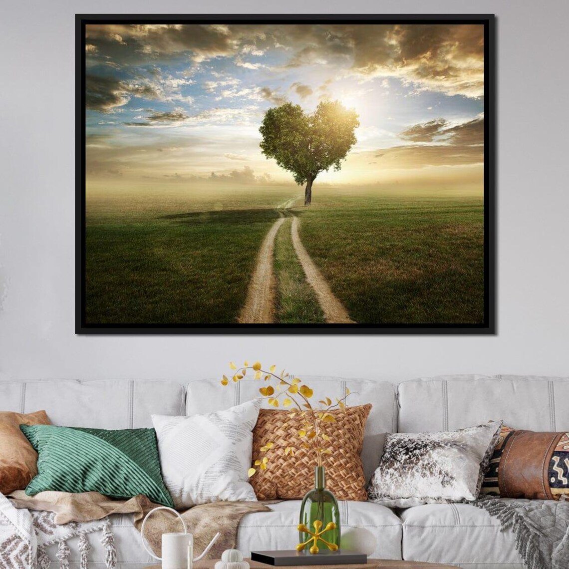Loving Tree Heart Tree Landscape Serene Nature Art Peaceful Green Tree Scenic Tranquil Decor Wall Print By Nichecanvas