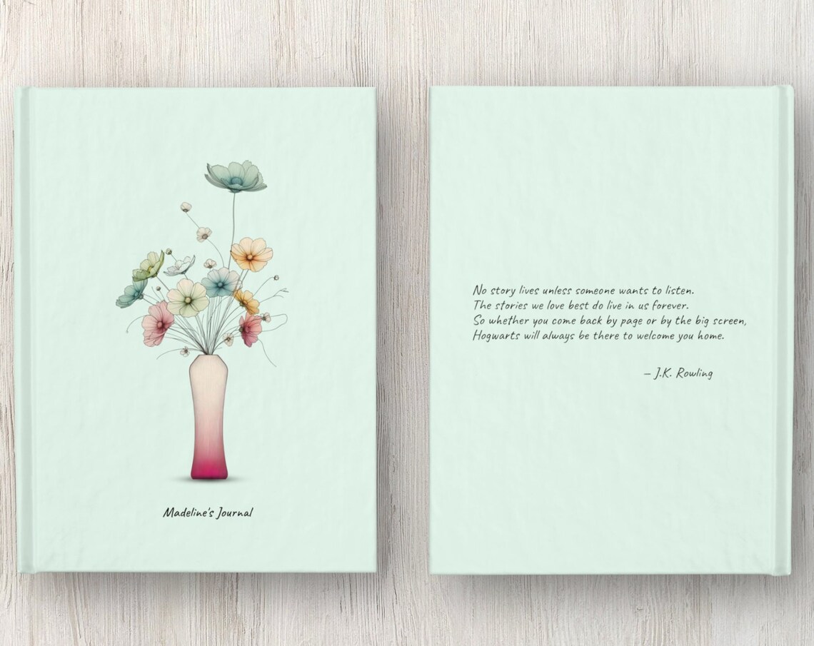 Personalized Pastel Cosmos Bouquet Mint Journal Watercolor Gift Print