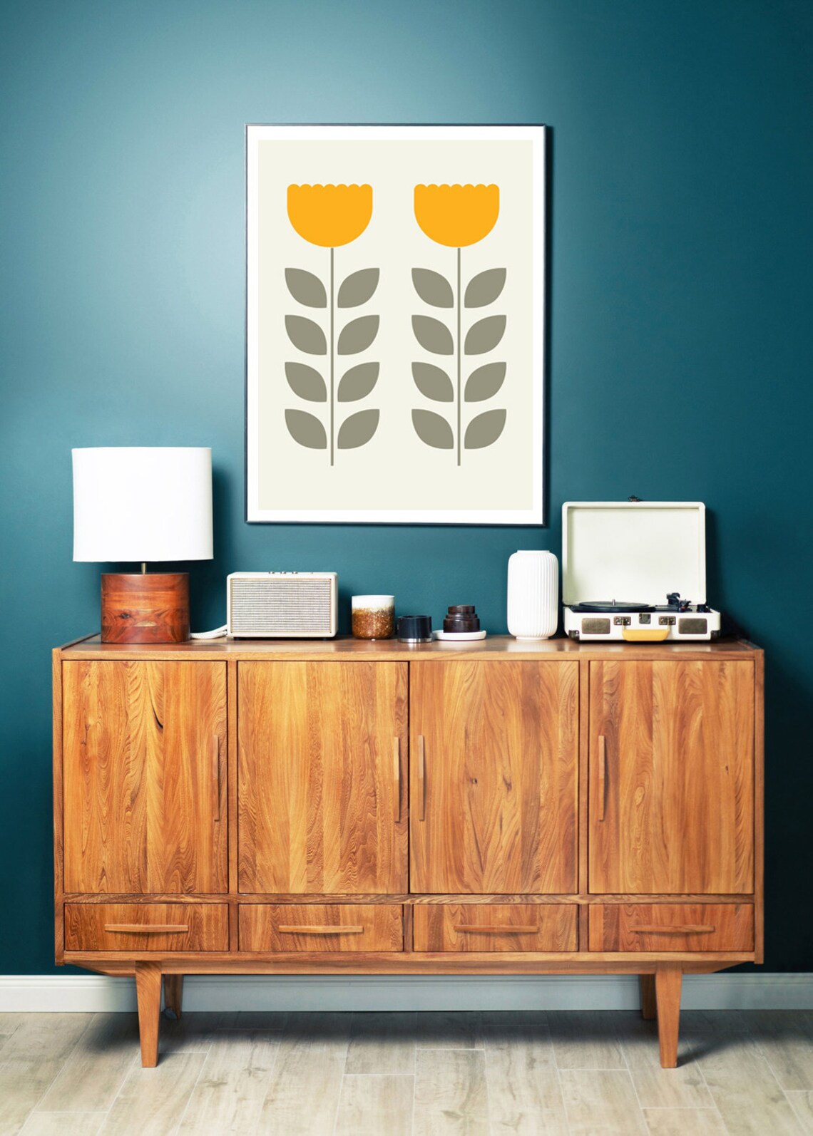 Geometric Flower Mid-Century Art Print, Retro - Image 4