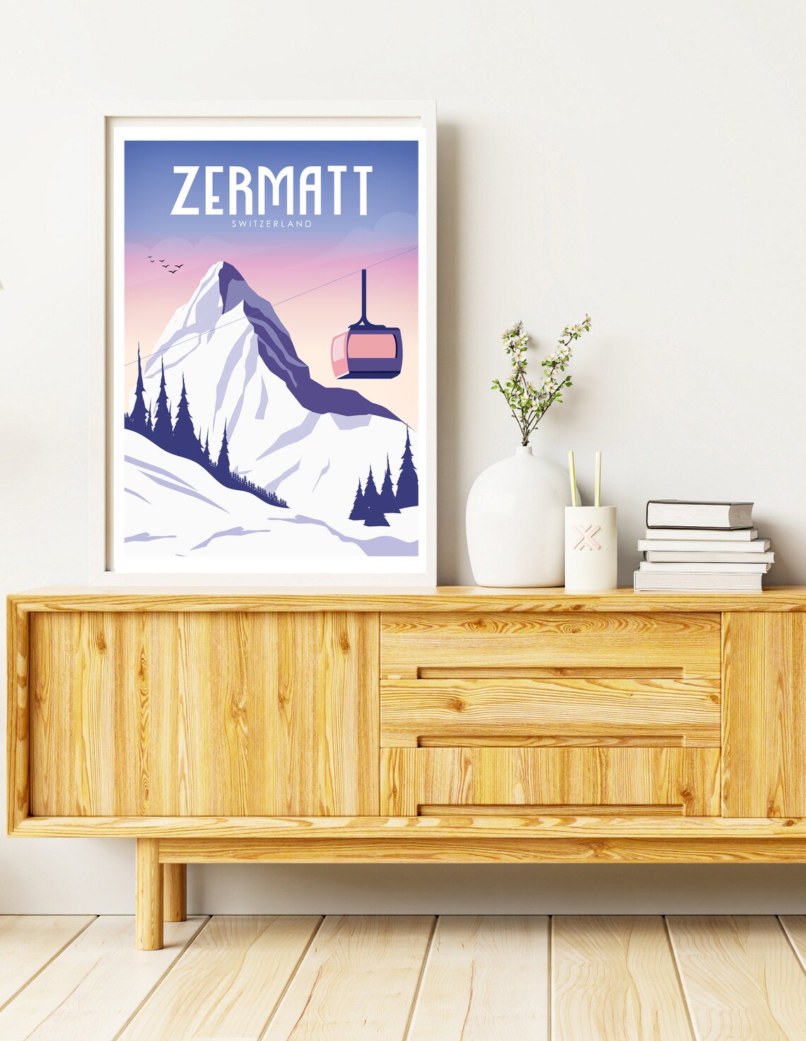 Zermatt Switzerland Matterhorn Peak Gondola Sunset Travel Poster - Image 2