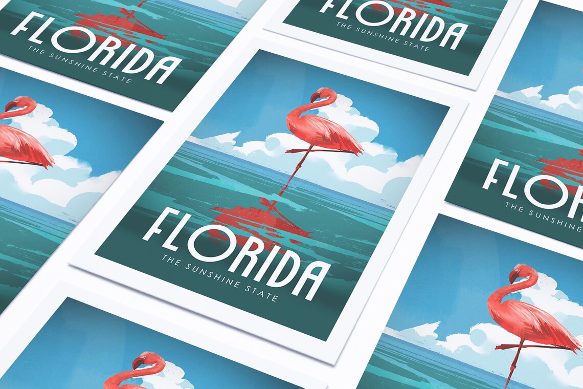 Florida Retro Travel Poster, Coastal Flamingo Art Print - Image 4