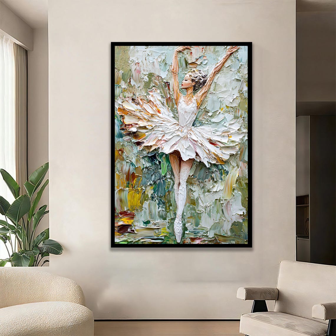 Ballerina In White Tutu Abstract Impasto Oil Painting Dance Poster