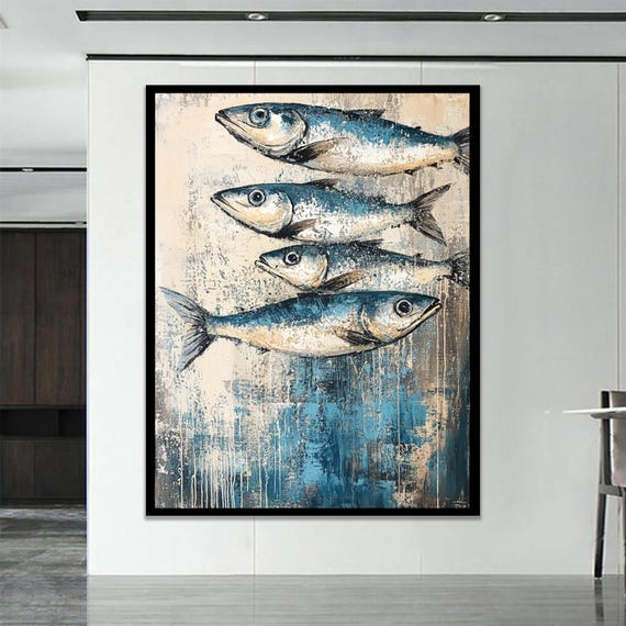 Four Large Fish Horizontal Canvas Vibrant Underwater Wall Art