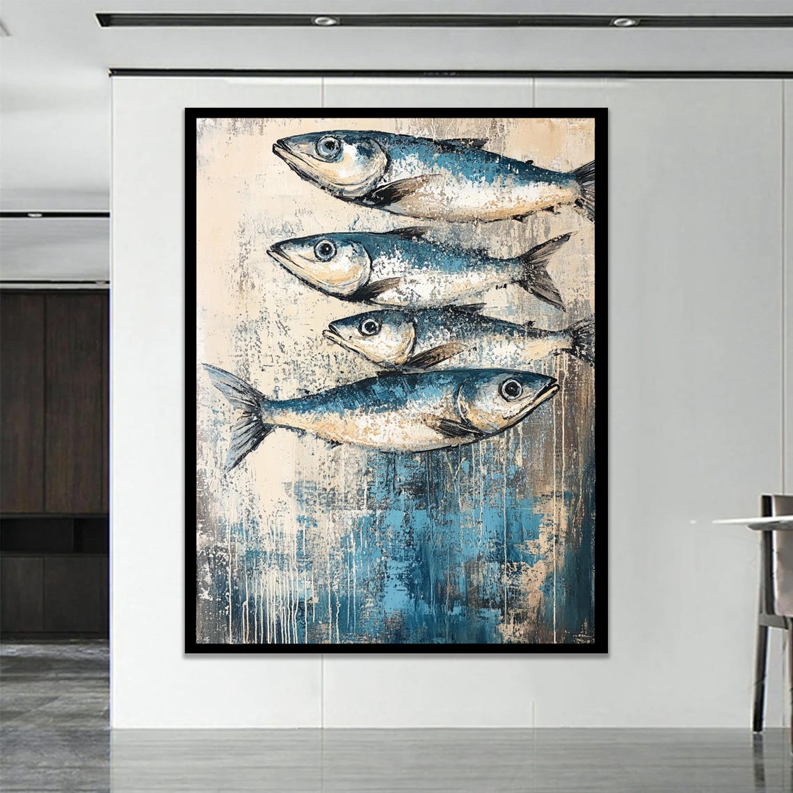 Four Large Fish Horizontal Canvas Vibrant Underwater Wall Art