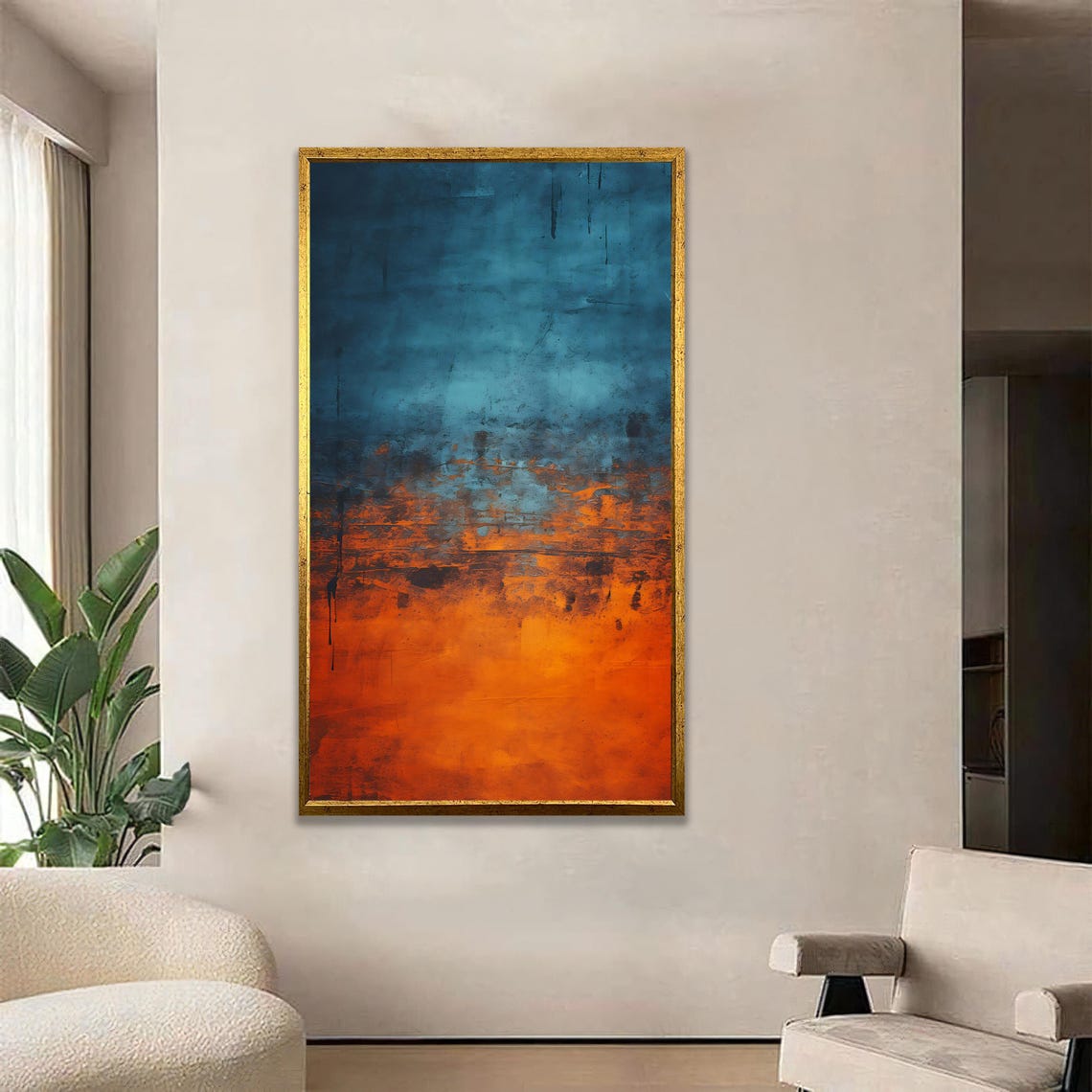Orange And Navy Abstract Painting Bold Modern Minimalist Poster