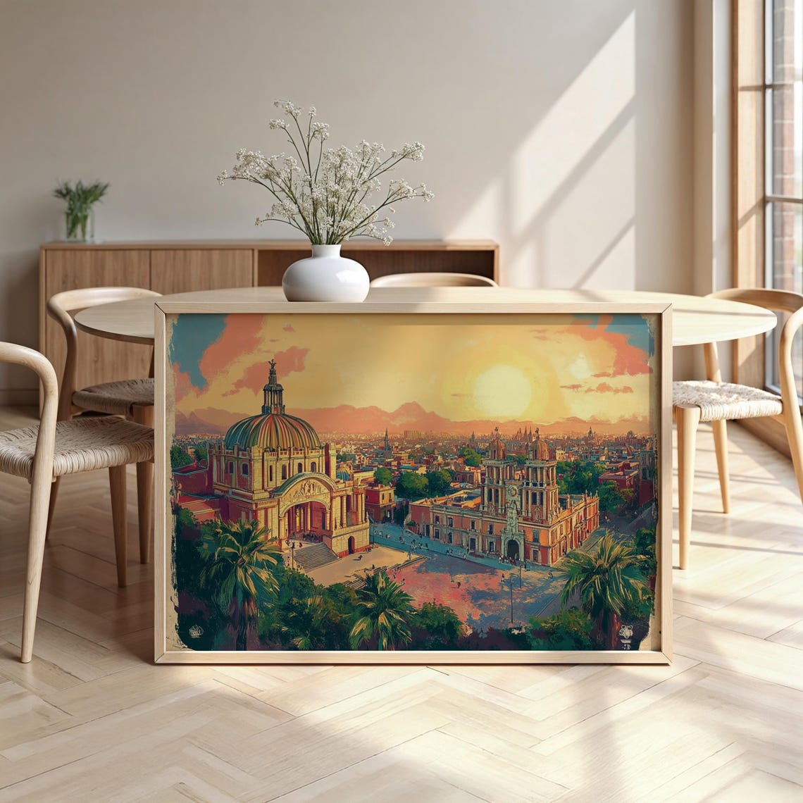 Mexico Colonial Cathedral City Sunset Watercolour Art Poster