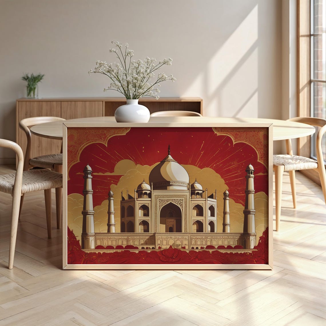 Taj Mahal Golden Red Gilded Indian Landmark Ornamental Poster