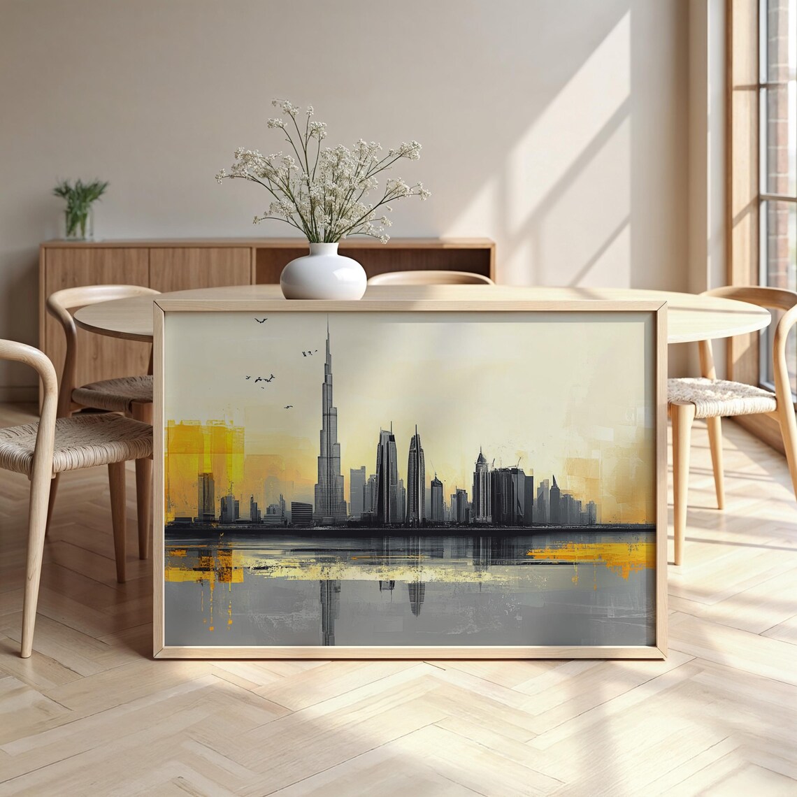 Dubai Cityscape Watercolour Framed Poster Luxurious Design Ready To Hang Art