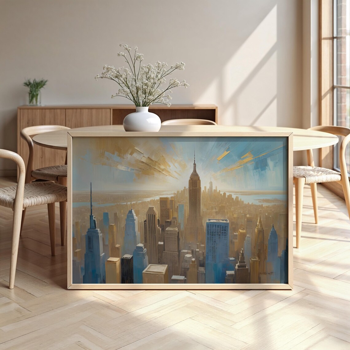 New York City Skyline Golden Empire State Building Impressionist Poster