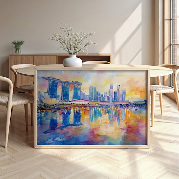 Singapore Cityscape Watercolour Framed Poster Luxurious Design Ready To Hang Art