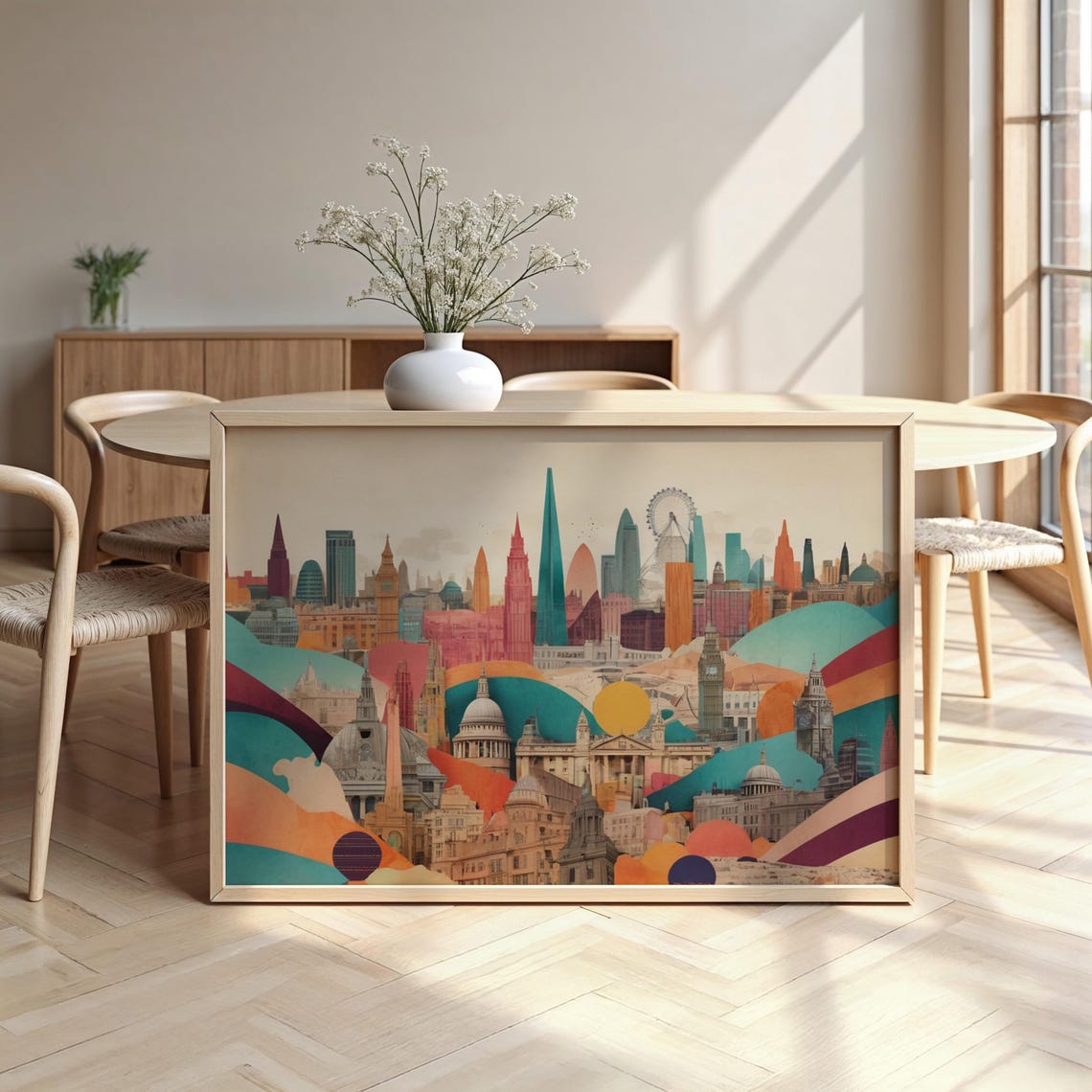 London Skyline Collage Shard Eye Big Ben St Pauls Colorful Poster