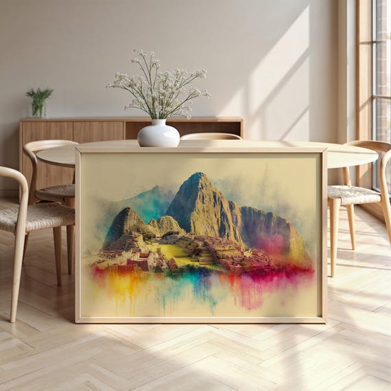 Machu Picchu Watercolour Framed Poster Luxurious Design Ready To Hang Art
