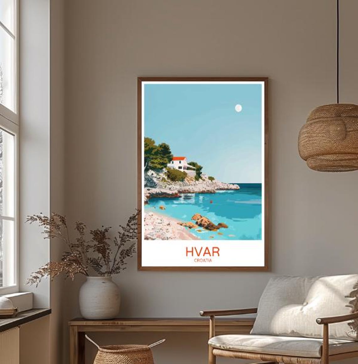 Hvar Croatia Rocky Cove and Cliffside Villa Seascape Travel Poster - Image 3