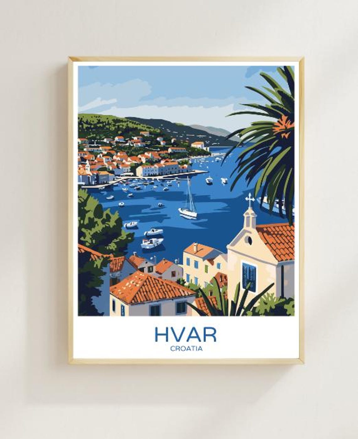 Hvar Croatia Harbor Boats Adriatic Sea Vintage Travel Poster