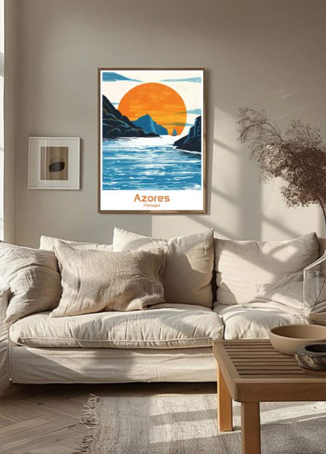 Azores Portugal Orange Sun Sea Strait Sailboat Sunset Travel Poster - Image 3