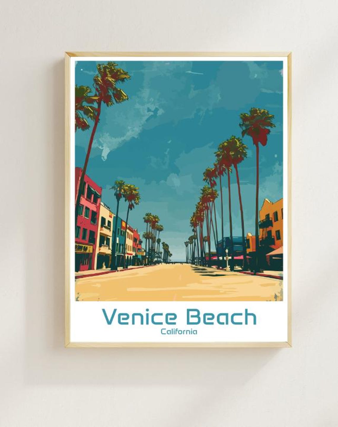 Venice Beach California Palm Lined Boulevard Street Travel Poster