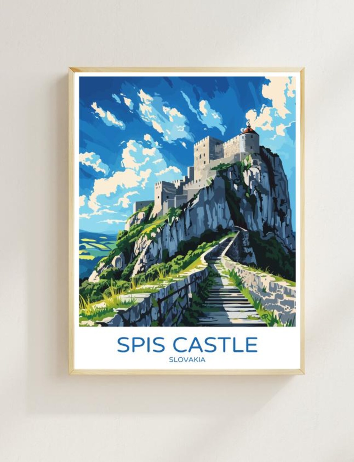 Spis Castle Slovakia Travel Poster Hilltop Fortress Mountain View Art