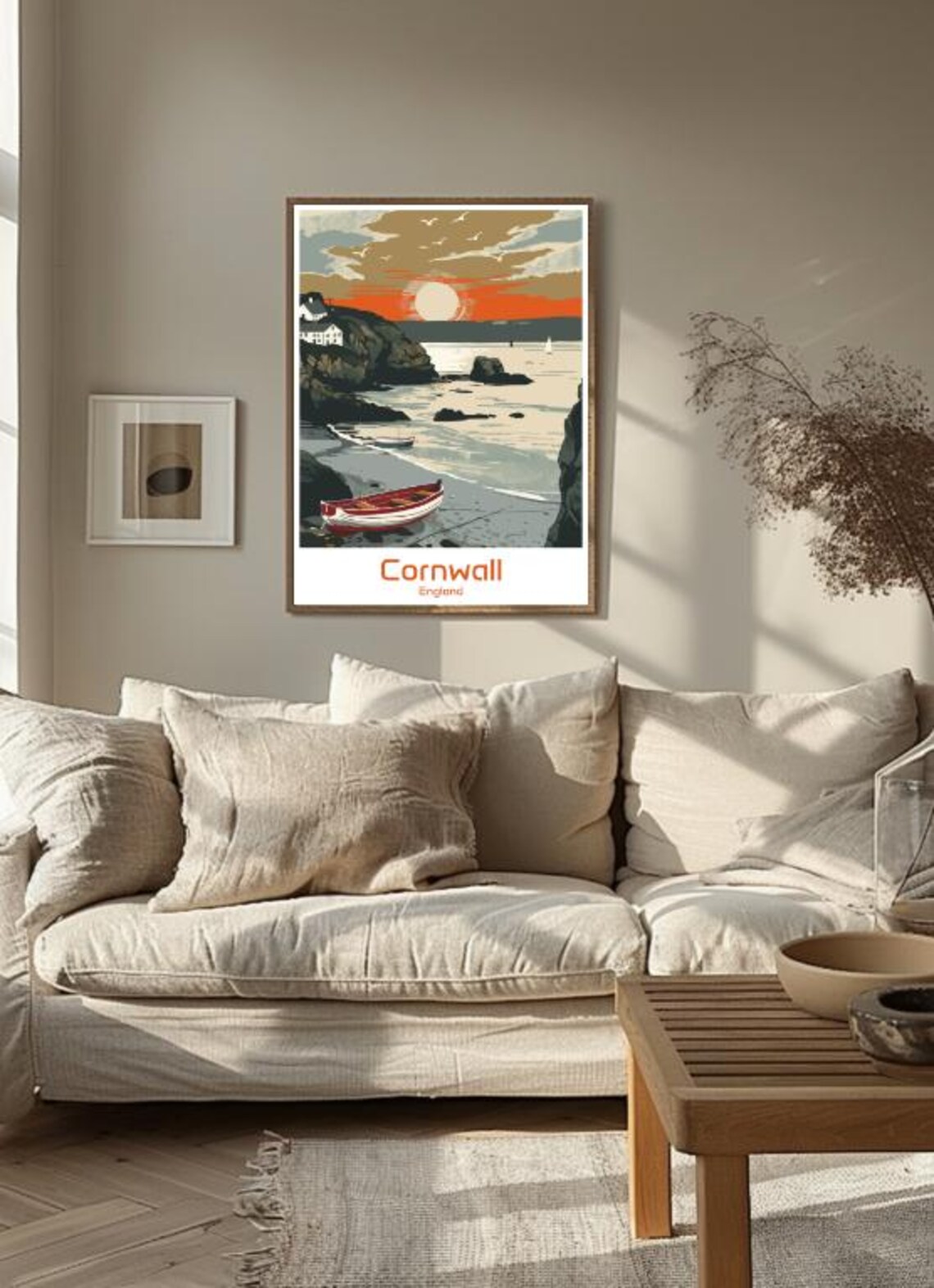 Cornwall England Travel Poster Sunset Cove Fishing Boat Seaside Decor - Image 3