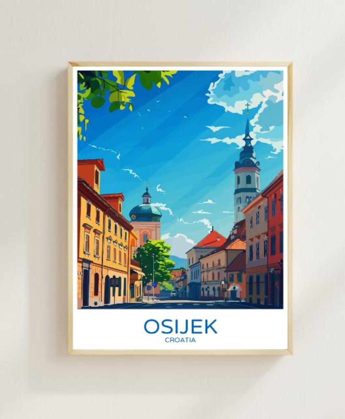 Osijek Croatia Sunny Historic Old Town Street Scene Travel Poster