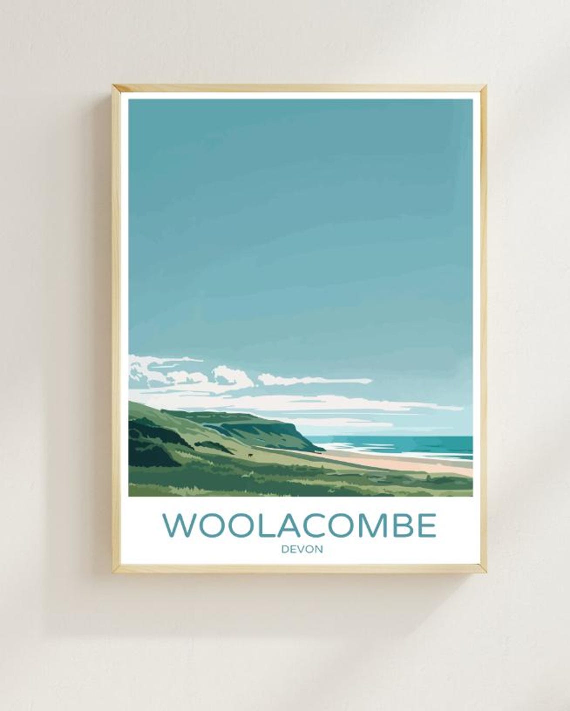 Woolacombe Devon Coastal Cliffs Vintage Beach Travel Art Poster