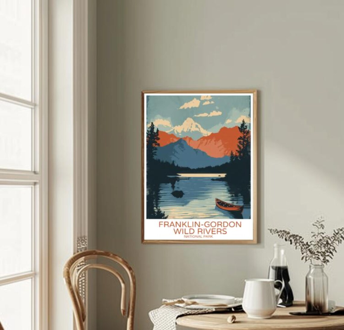 Franklin Gordon Wild Rivers Canoe Lake Mountain Sunset Poster - Image 2