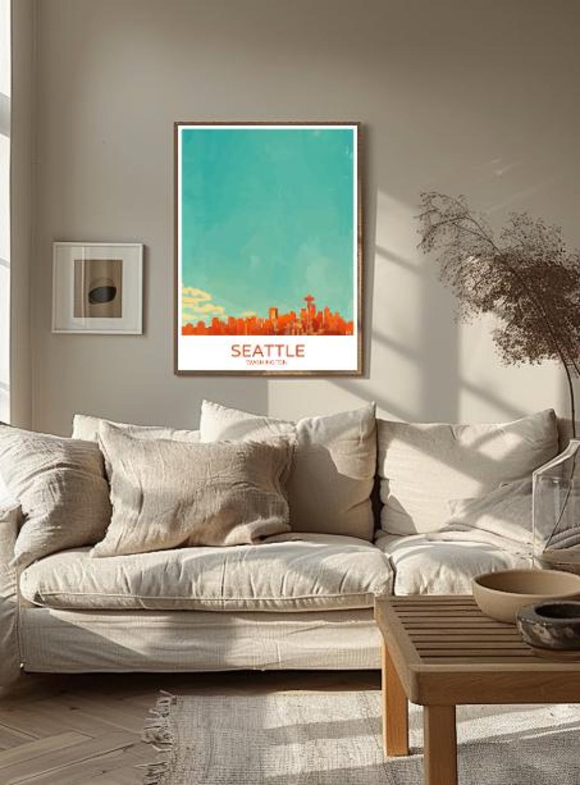 Seattle Washington Travel Poster Space Needle Skyline Teal Sky Art - Image 2