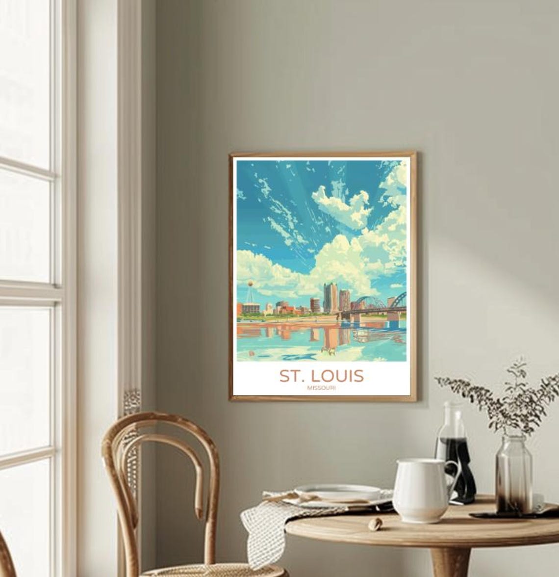 St Louis Missouri Skyline Riverfront Bridge Sunset View Travel Poster - Image 2
