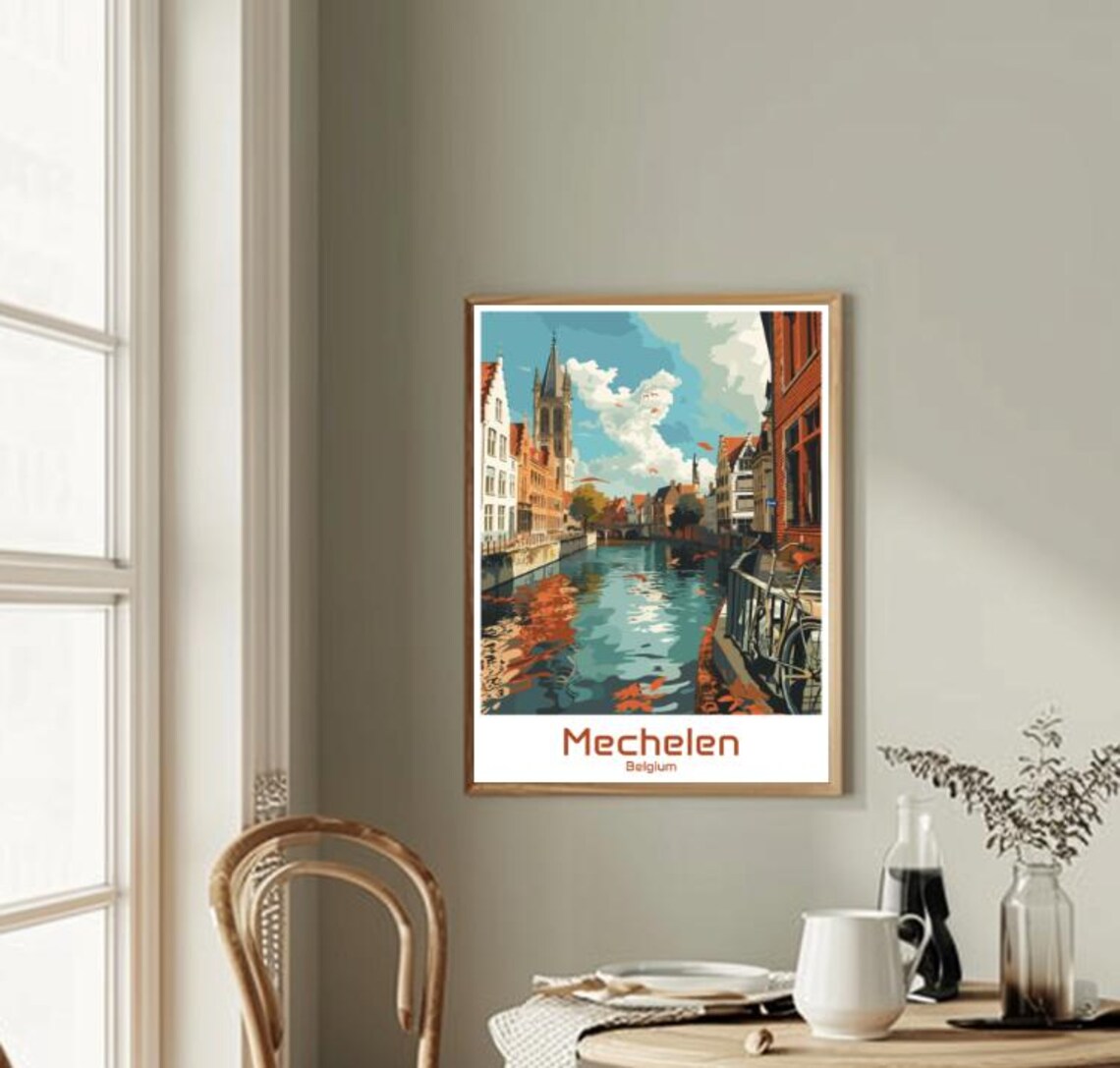 Mechelen Belgium Vintage Canal Historic Old Town Travel Poster - Image 2