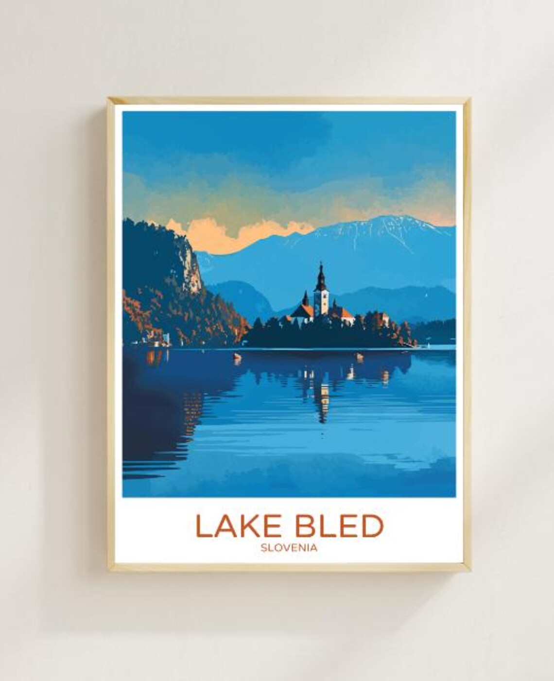 Lake Bled Slovenia Alpine Lake Church Island Vintage Travel Poster