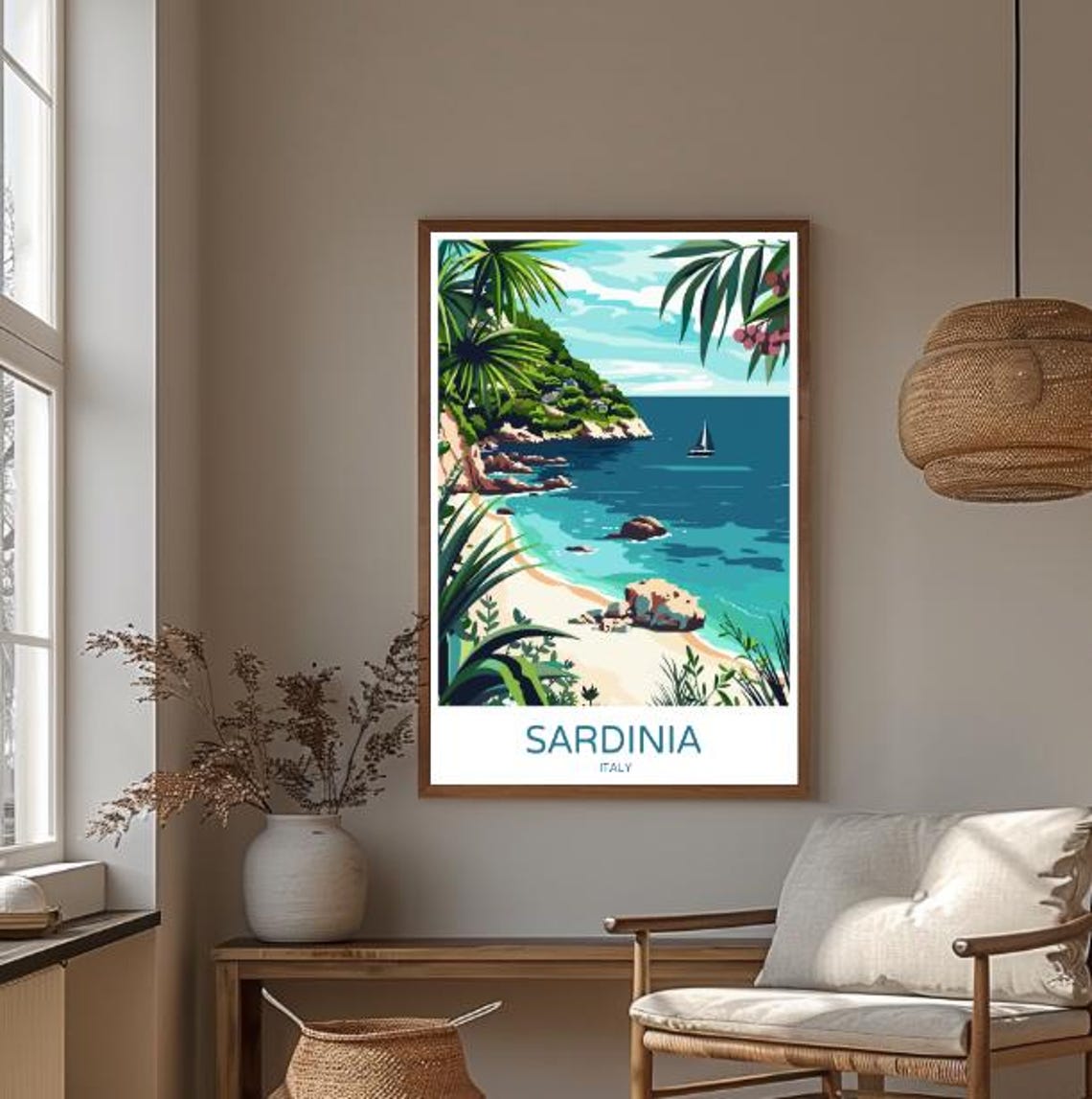 Sardinia Italy Tropical Beach Cove Vintage Island Travel Poster - Image 3