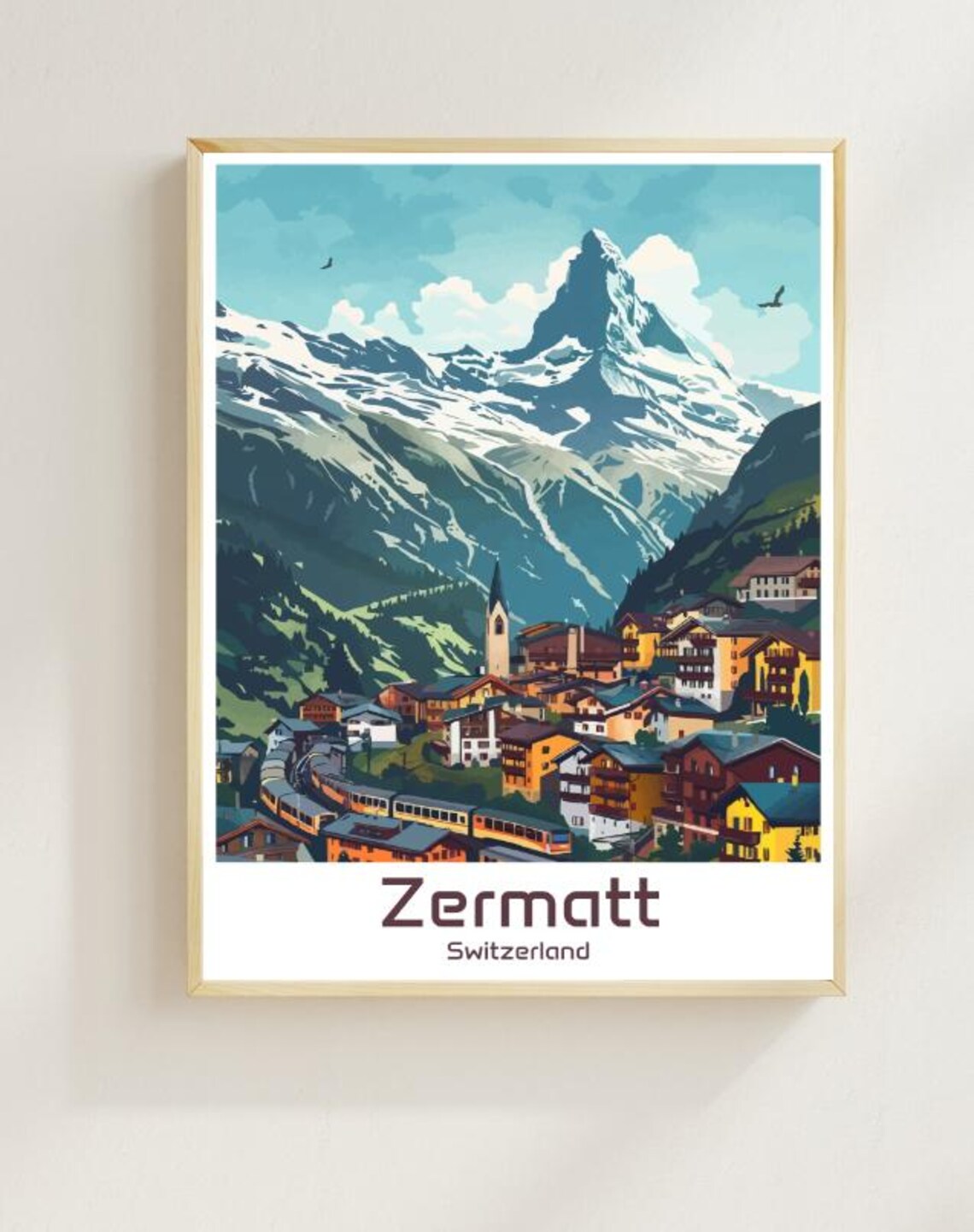 Zermatt Switzerland Matterhorn Village Retro Illustration Poster