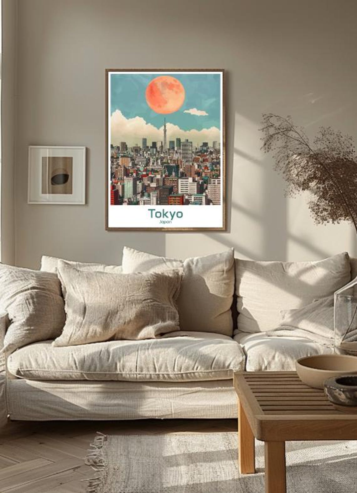 Tokyo Japan Cityscape With Tower And Red Sun Vintage Travel Poster - Image 3
