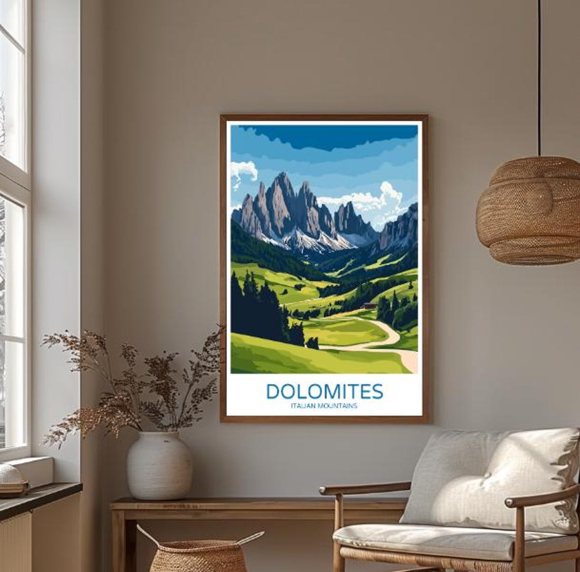 Dolomites Italian Alps Travel Poster Jagged Peaks and Green Valley - Image 3