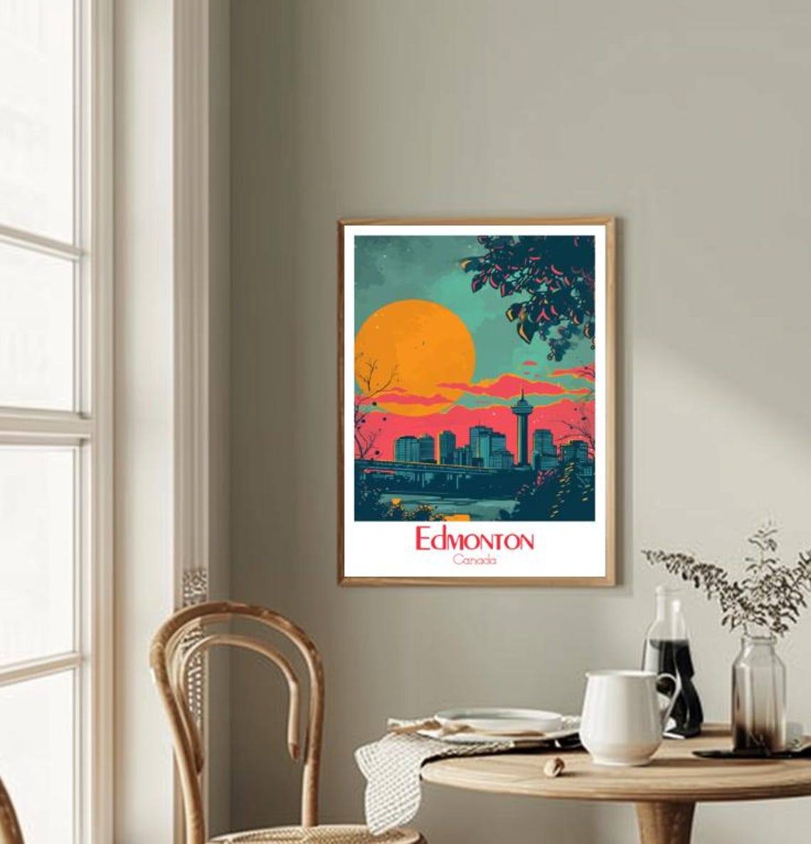 Edmonton Alberta Skyline at Dusk with a Glowing River Bridge Poster - Image 2