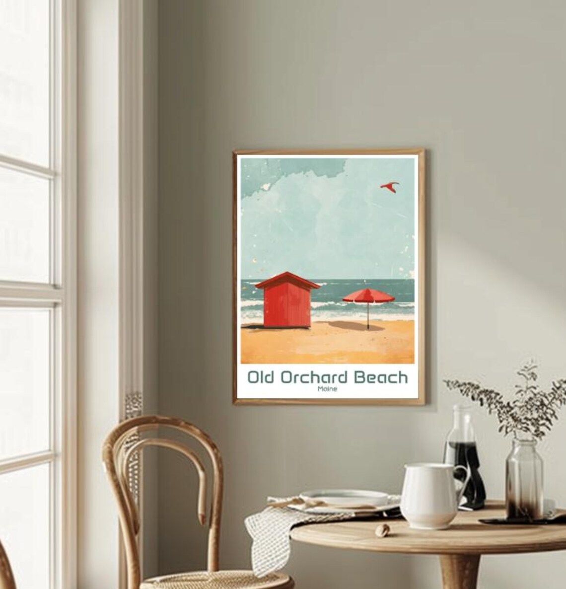 Old Orchard Beach Maine Vintage Travel Red Wood Bathhouse Poster - Image 2
