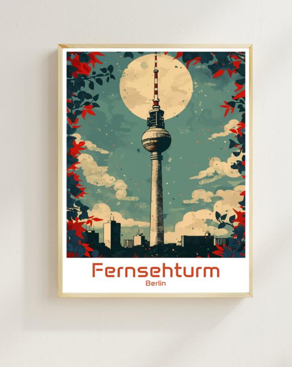 Berlin Fernsehturm TV Tower Moonlight Illustration Travel Poster