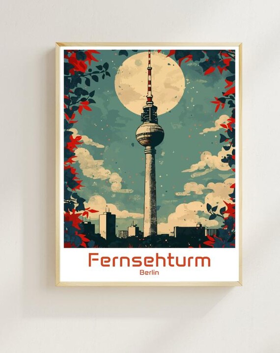 Berlin Fernsehturm TV Tower Moonlight Illustration Travel Poster