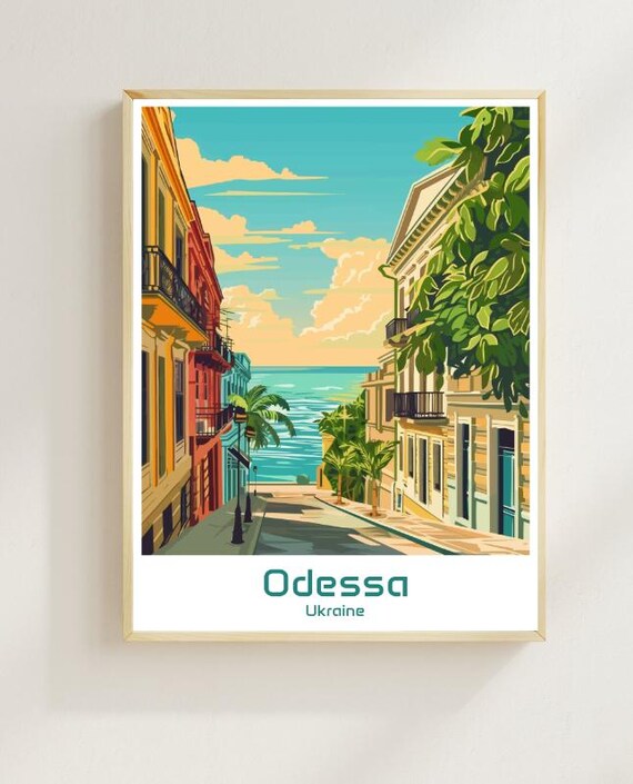 Odessa Ukraine Black Sea Street Colorful Vintage Travel Poster