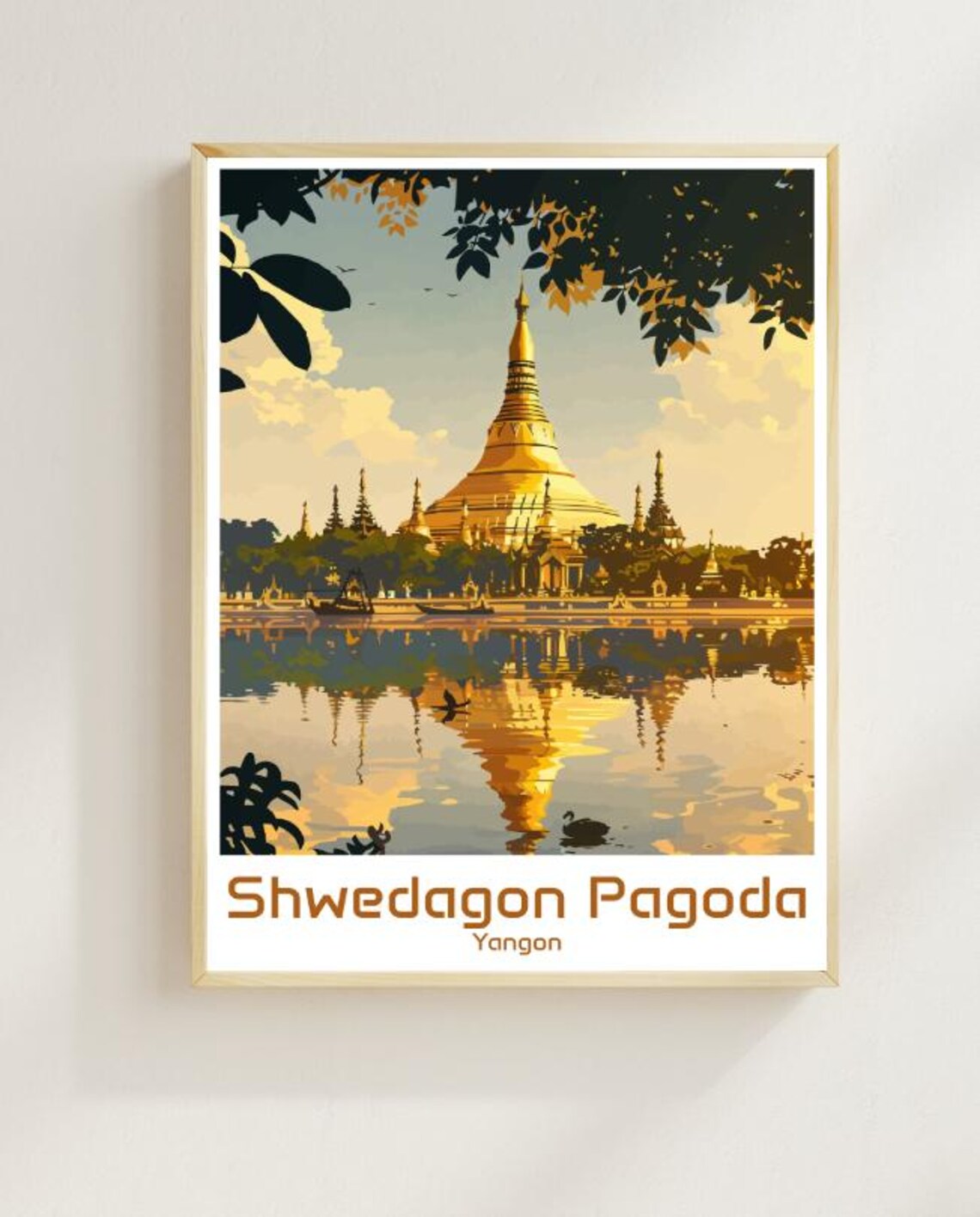 Shwedagon Pagoda Yangon Golden Temple Illustration Travel Poster