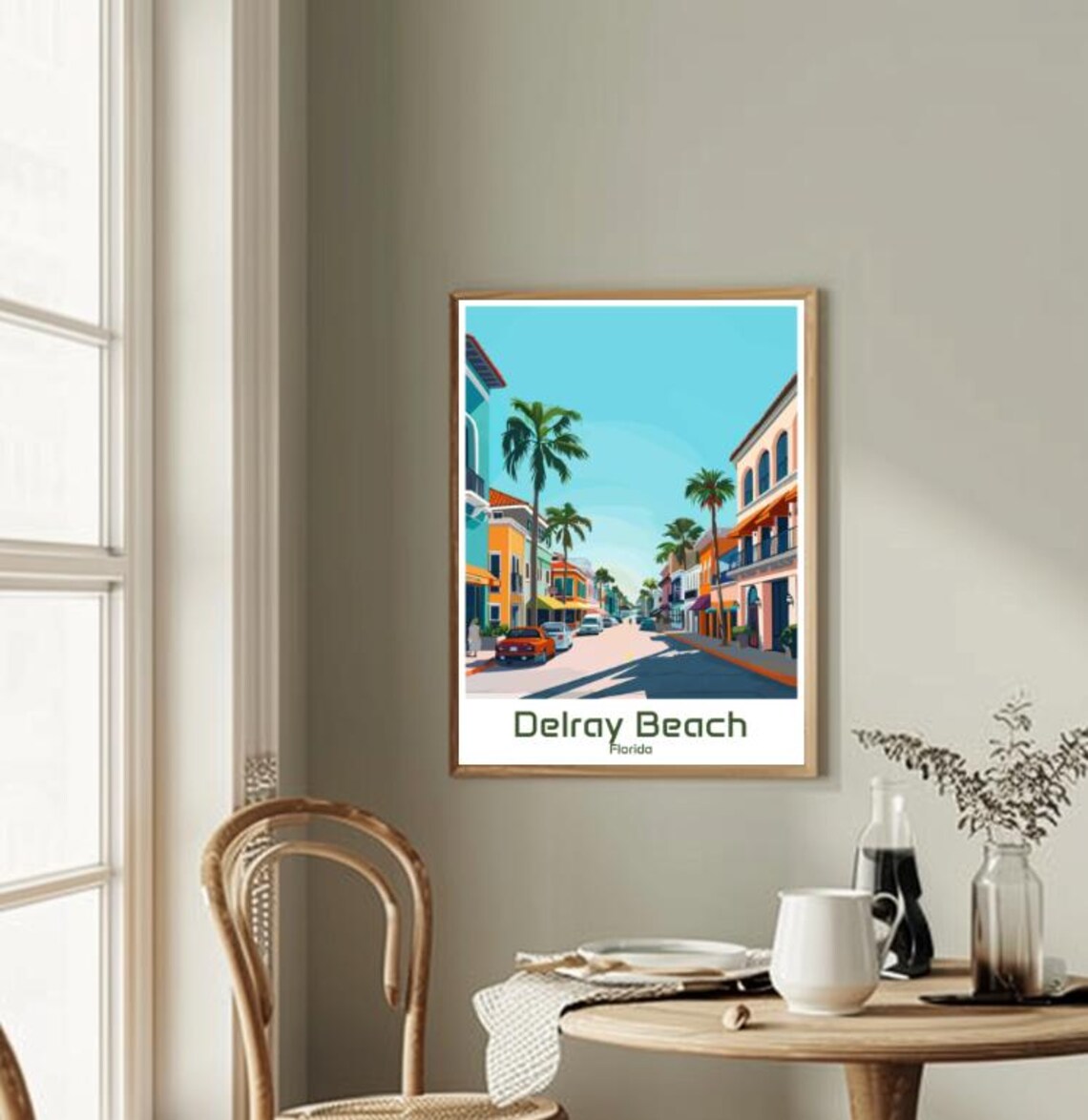 Delray Beach Florida Vintage Travel Palm Street Scene Poster - Image 2