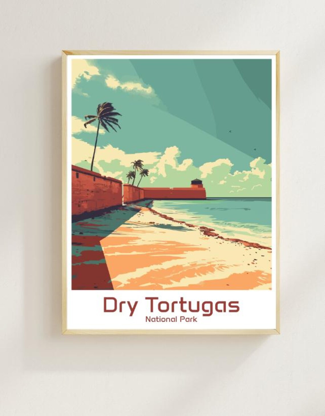 Dry Tortugas National Park Fort Beach Palms Illustration Poster
