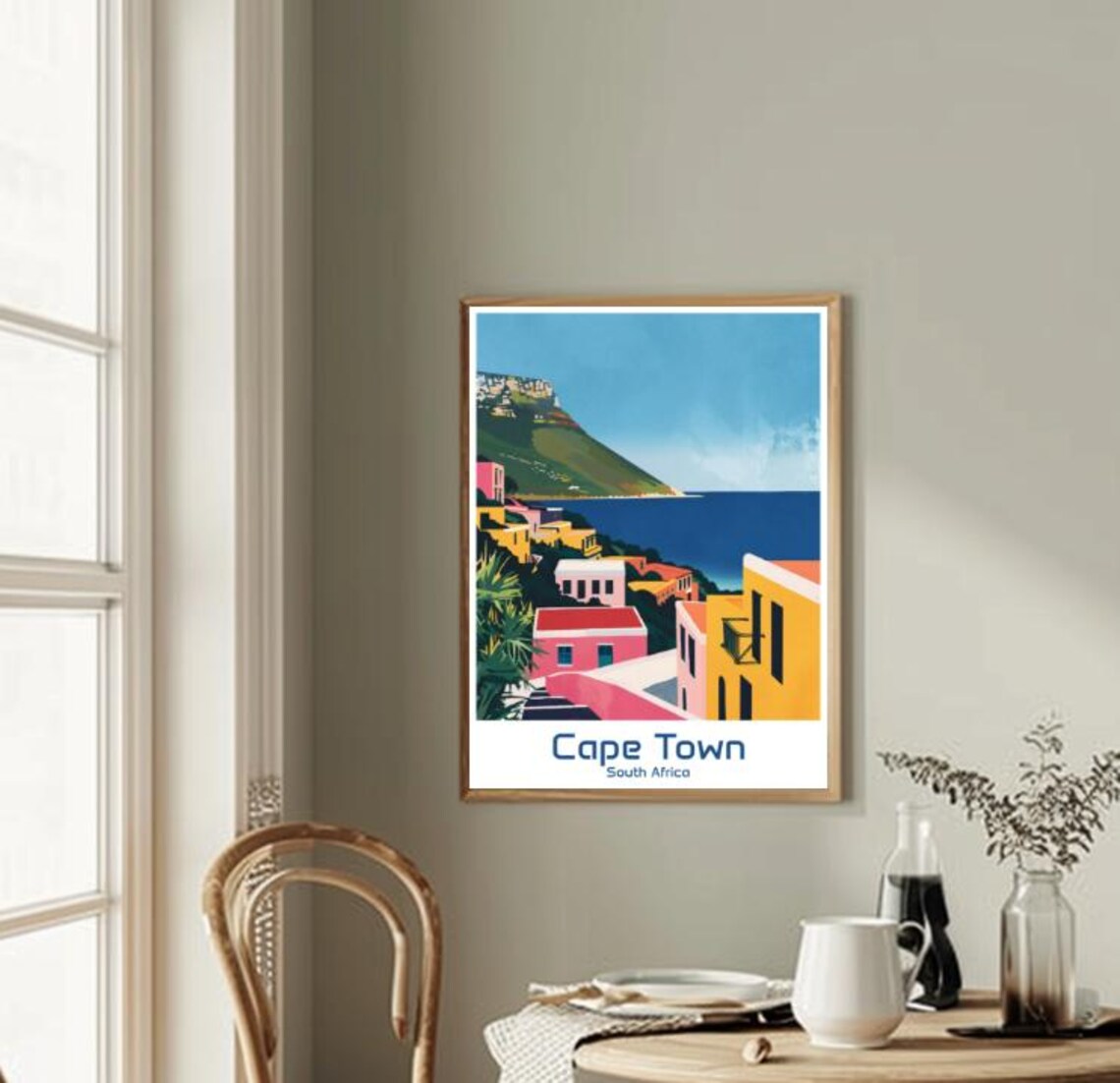 Cape Town South Africa Table Mountain Colorful Hillside Travel Poster - Image 2