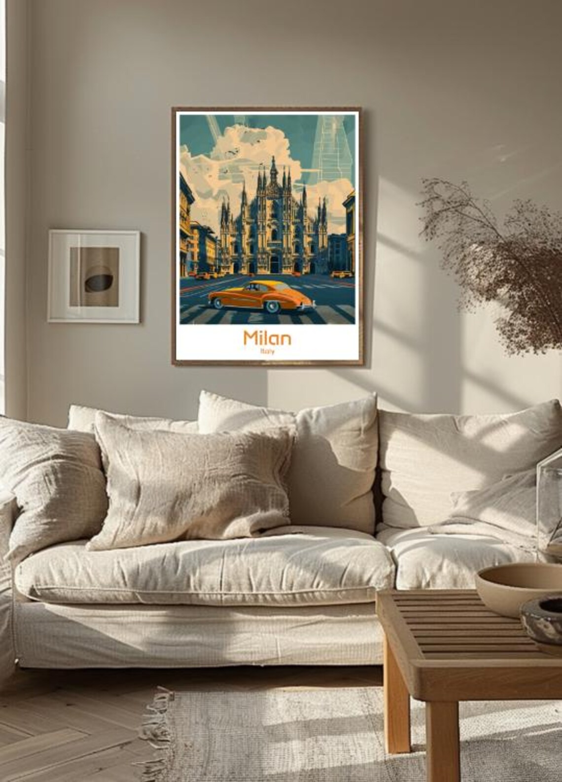 Milan Italy Duomo Cathedral Vintage Car Street Scene Travel Poster - Image 3
