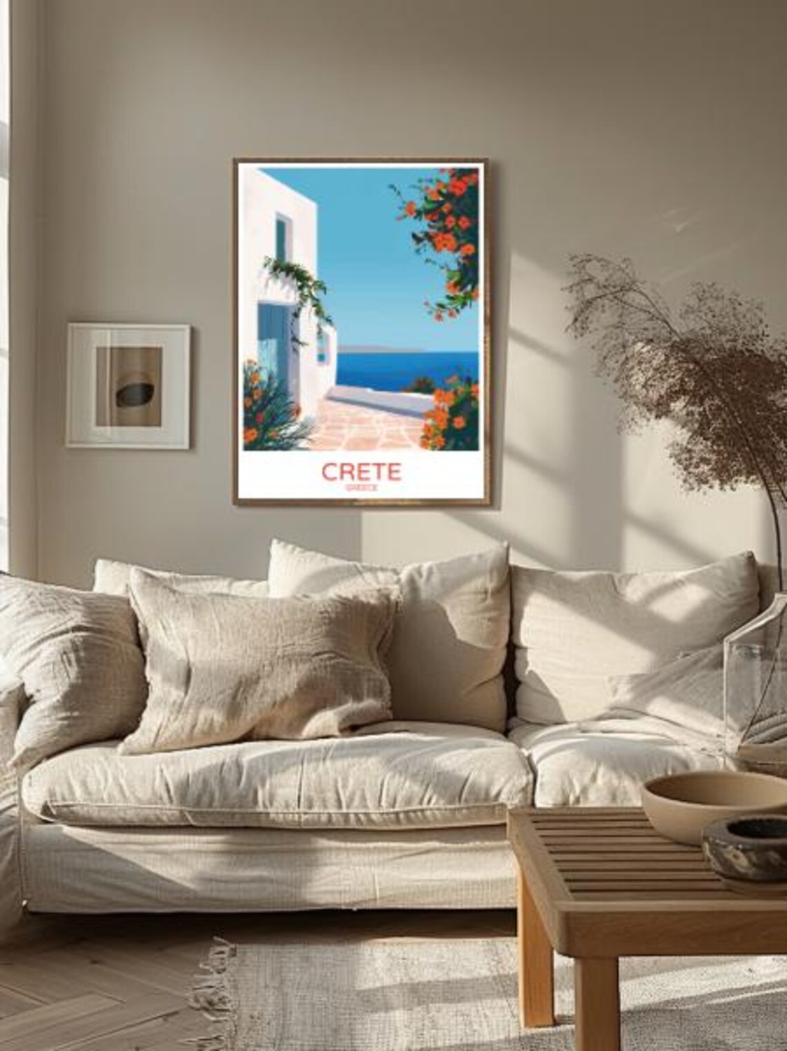Crete Greece Whitewashed House Blue Door And Sea View Travel Poster - Image 2