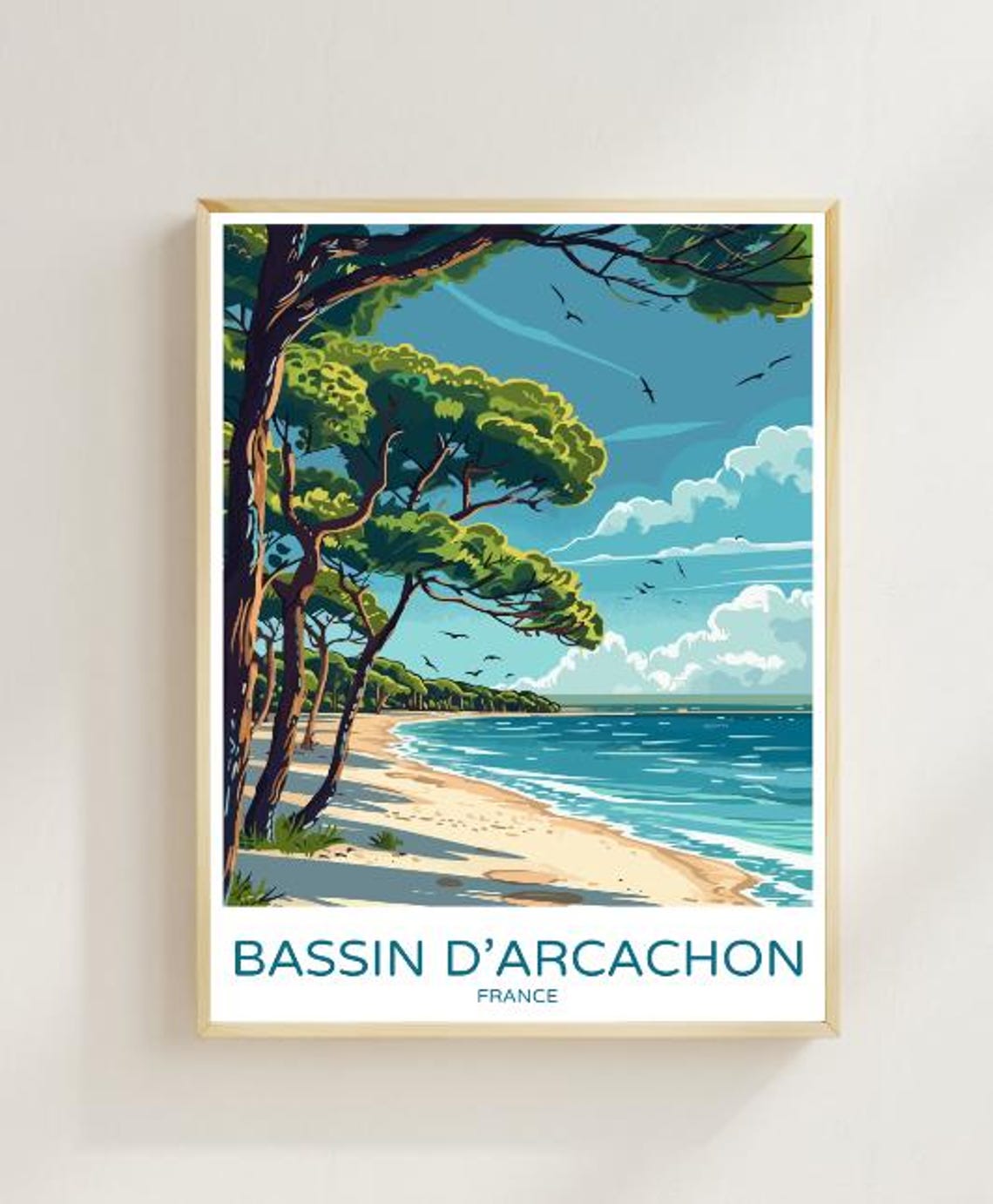 Bassin Darcachon France Travel Poster Scenic Coastal Lagoon Wall Art French Beach Print Arcachon Bay Decor French Landscape Art