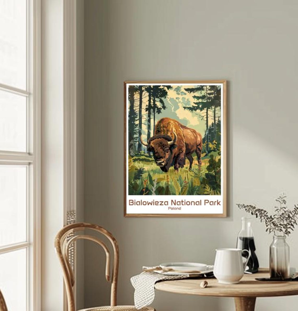 Bialowieza National Park Poland Bison Forest Illustration Poster - Image 2
