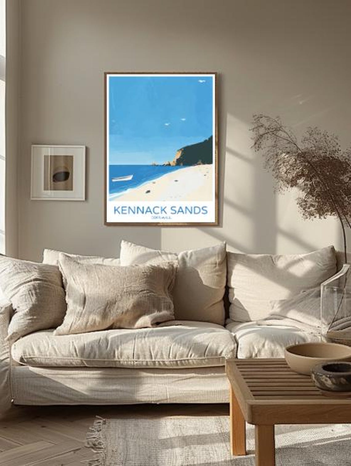 Kennack Sands Cornwall Quiet Beach Boat Cliffs Retro Travel Poster - Image 2